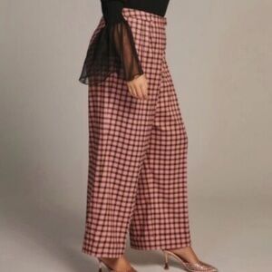 ANTHROPOLOGIE FRNCH Palmer Trousers. Pink Checkered Women's Wide-Leg Pants